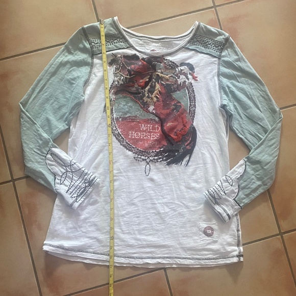 Double D Ranch Embroidered Long Sleeve Cowboy T-Shirt Size L Wild Horses - Picture 5 of 8